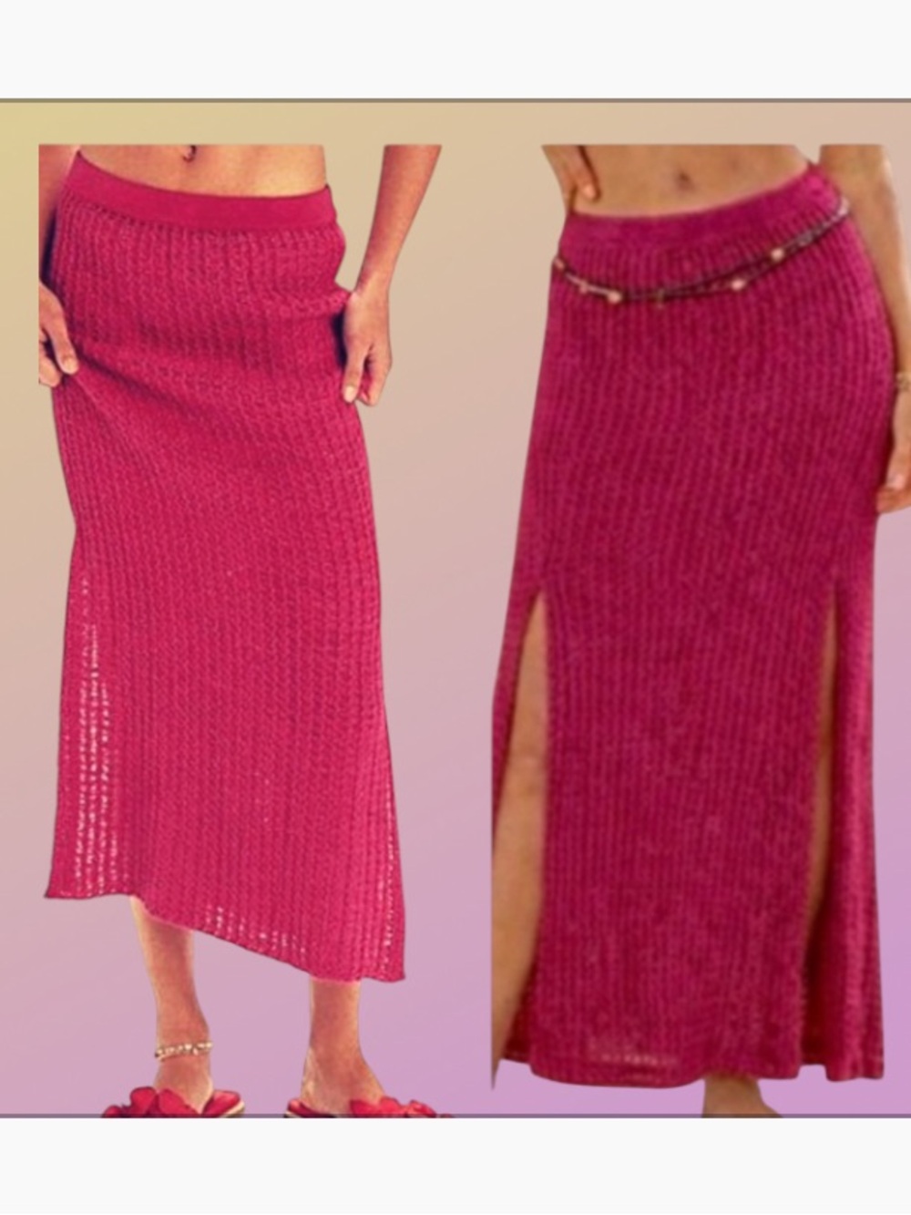 FREE PEOPLE HAVANA CROCHET MAXI SKIRT XS SP FUSCIA